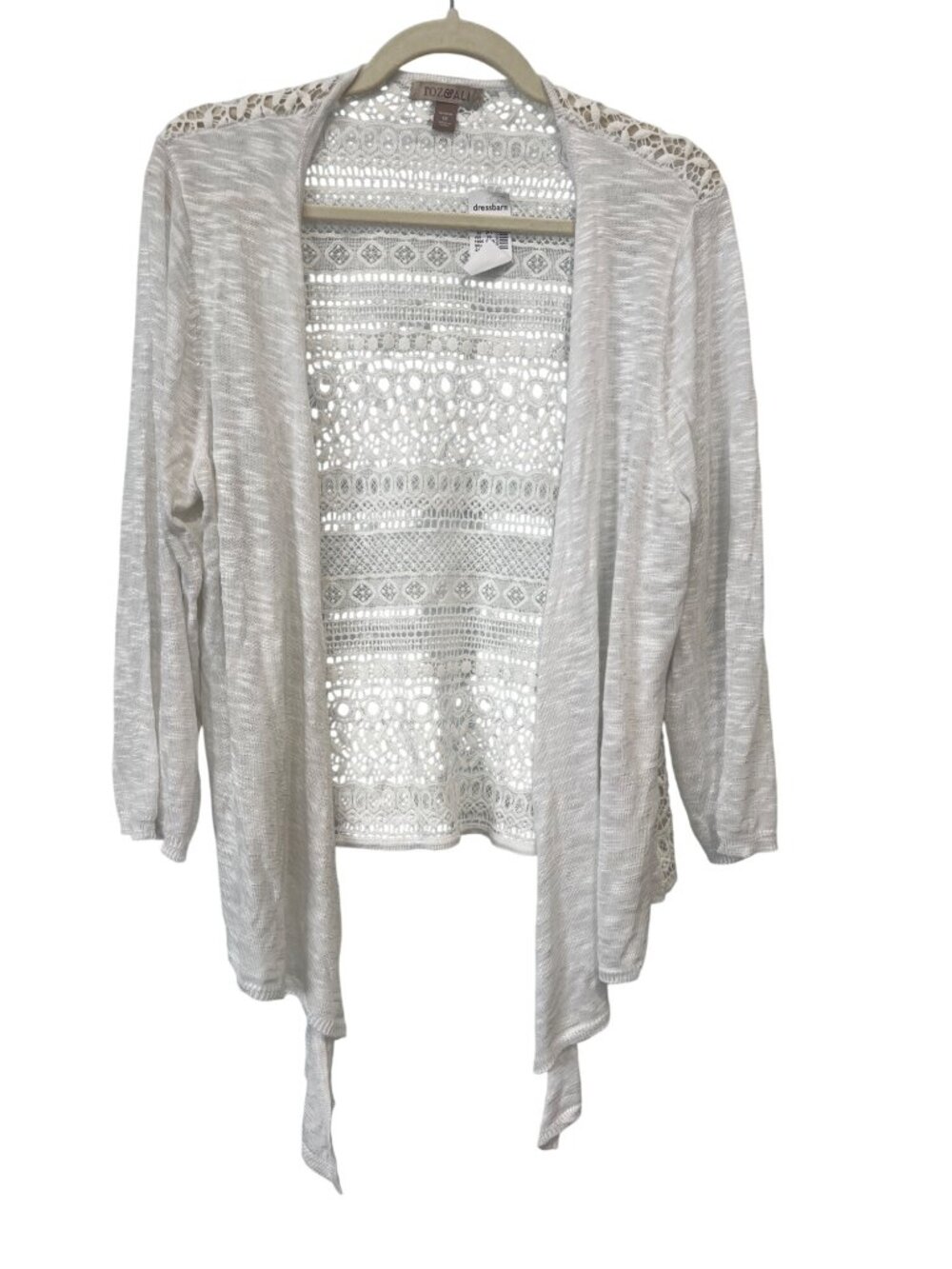 Roz & Ali Cardigan Sweater Plus Size 1X Open Front Lace Back White Bohemian NEW
